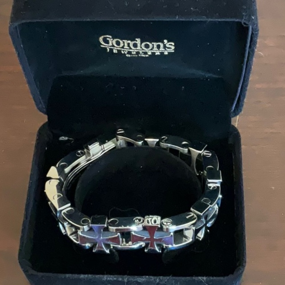Russell Simmons Maltese Cross Stainless Steel Bracelet w/Diamond 8.5” NEW